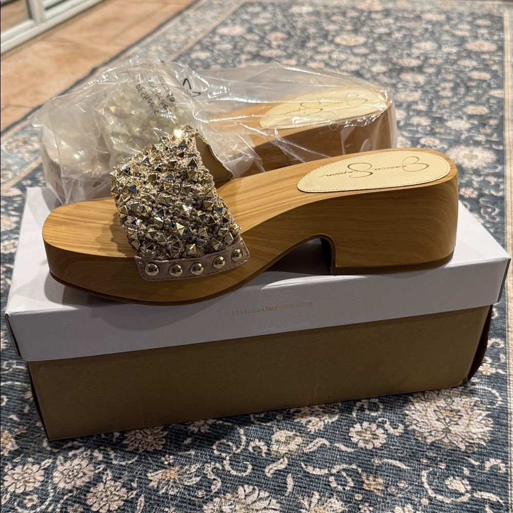 Jessica Simpson Crochet Embellished Slide Shoes